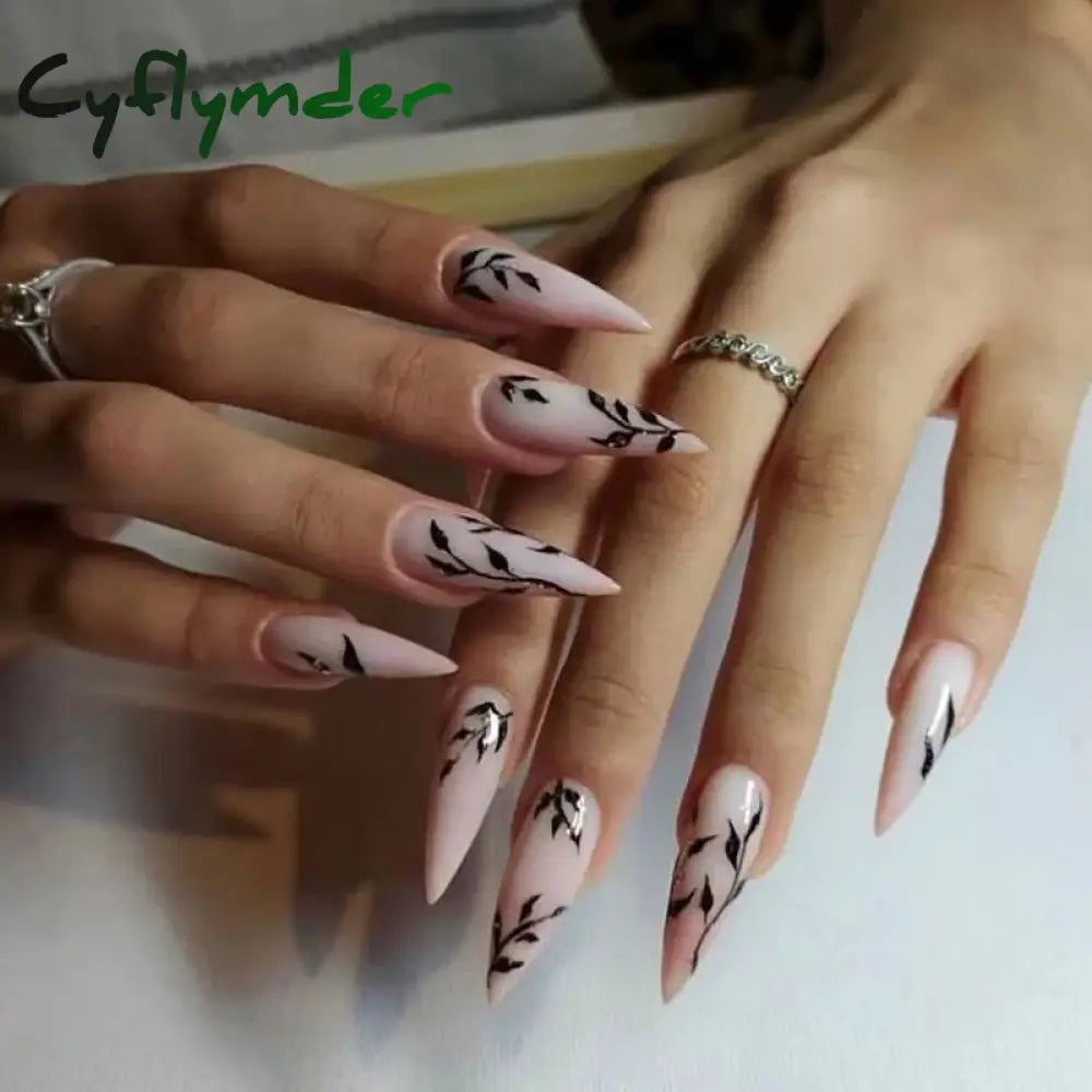 Cyflymder 24Pcs/Set Almond Gradient Press On Nail Art Wearable Fake Nails Pointed Simple Ballet Coffin Reusable False Nails Tips Finished