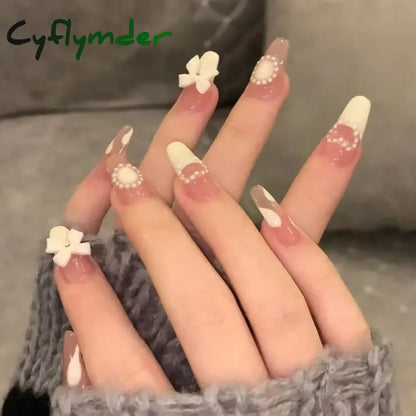 Cyflymder 24Pcs/Set Almond Gradient Press On Nail Art Wearable Fake Nails Pointed Simple Ballet Coffin Reusable False Nails Tips Finished