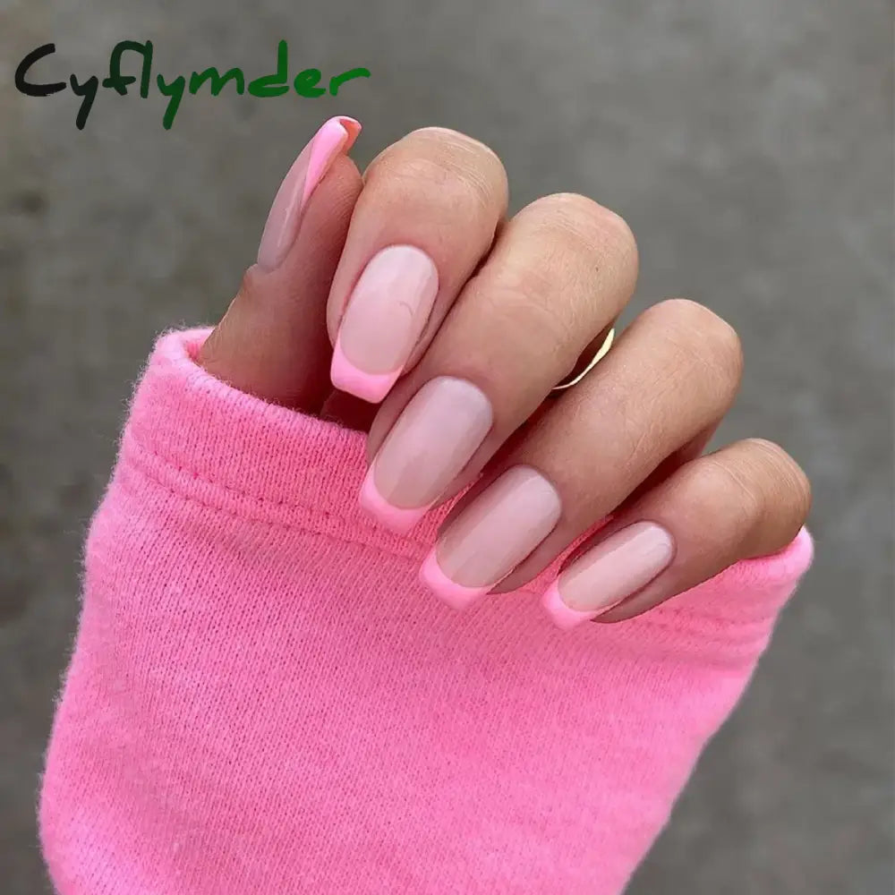 Cyflymder 24Pcs/Set Almond Gradient Press On Nail Art Wearable Fake Nails Pointed Simple Ballet Coffin Reusable False Nails Tips Finished