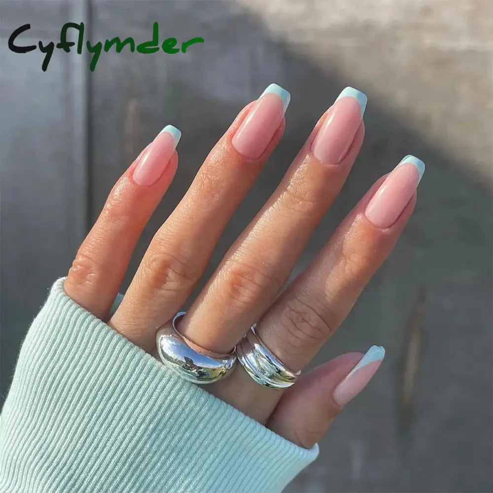Cyflymder 24Pcs/Set Almond Gradient Press On Nail Art Wearable Fake Nails Pointed Simple Ballet Coffin Reusable False Nails Tips Finished