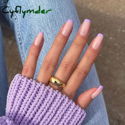 Cyflymder 24Pcs/Set Almond Gradient Press On Nail Art Wearable Fake Nails Pointed Simple Ballet Coffin Reusable False Nails Tips Finished