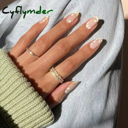 Cyflymder 24Pcs/Set Almond Gradient Press On Nail Art Wearable Fake Nails Pointed Simple Ballet Coffin Reusable False Nails Tips Finished