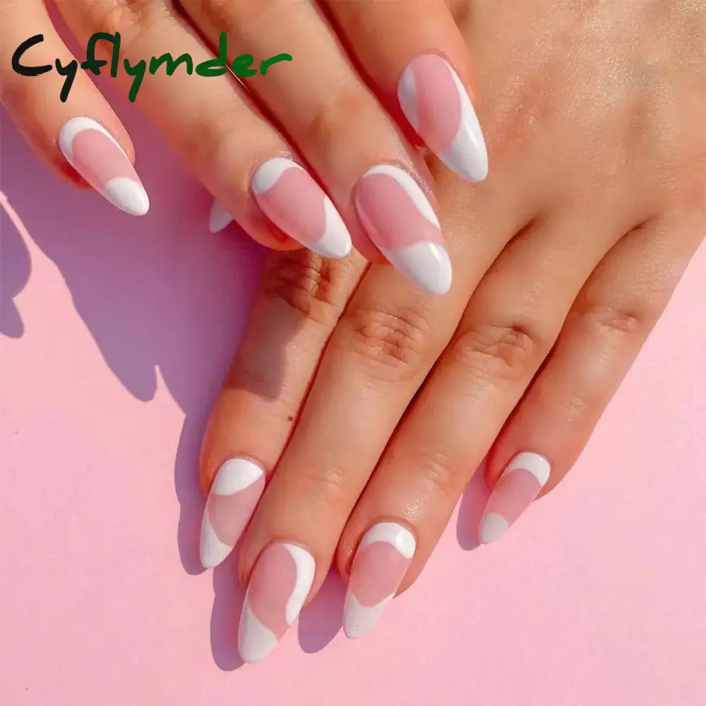 Cyflymder 24Pcs/Set Almond Gradient Press On Nail Art Wearable Fake Nails Pointed Simple Ballet Coffin Reusable False Nails Tips Finished