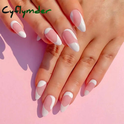 Cyflymder 24Pcs/Set Almond Gradient Press On Nail Art Wearable Fake Nails Pointed Simple Ballet Coffin Reusable False Nails Tips Finished