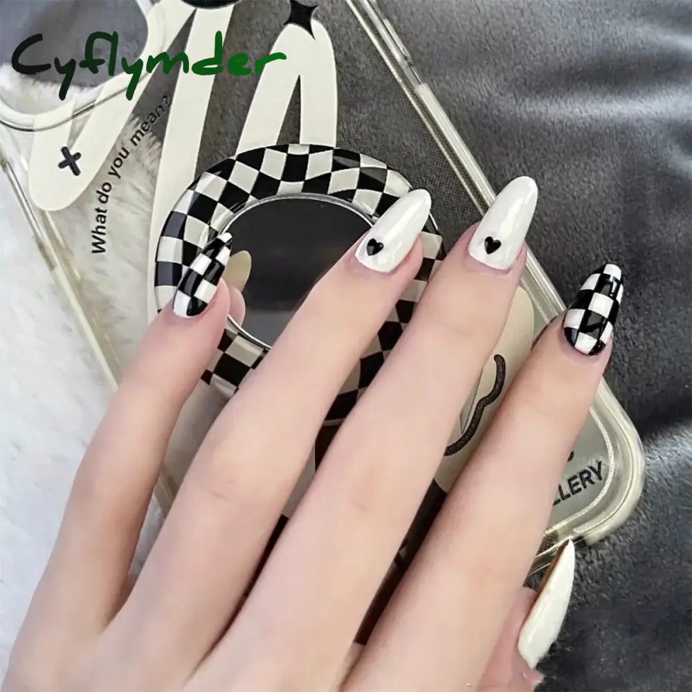 Cyflymder 24Pcs/Set Almond Gradient Press On Nail Art Wearable Fake Nails Pointed Simple Ballet Coffin Reusable False Nails Tips Finished