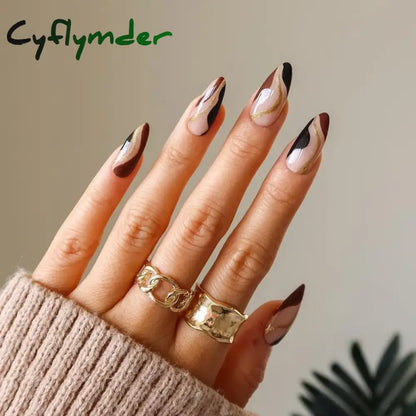 Cyflymder 24Pcs/Set Almond Gradient Press On Nail Art Wearable Fake Nails Pointed Simple Ballet Coffin Reusable False Nails Tips Finished