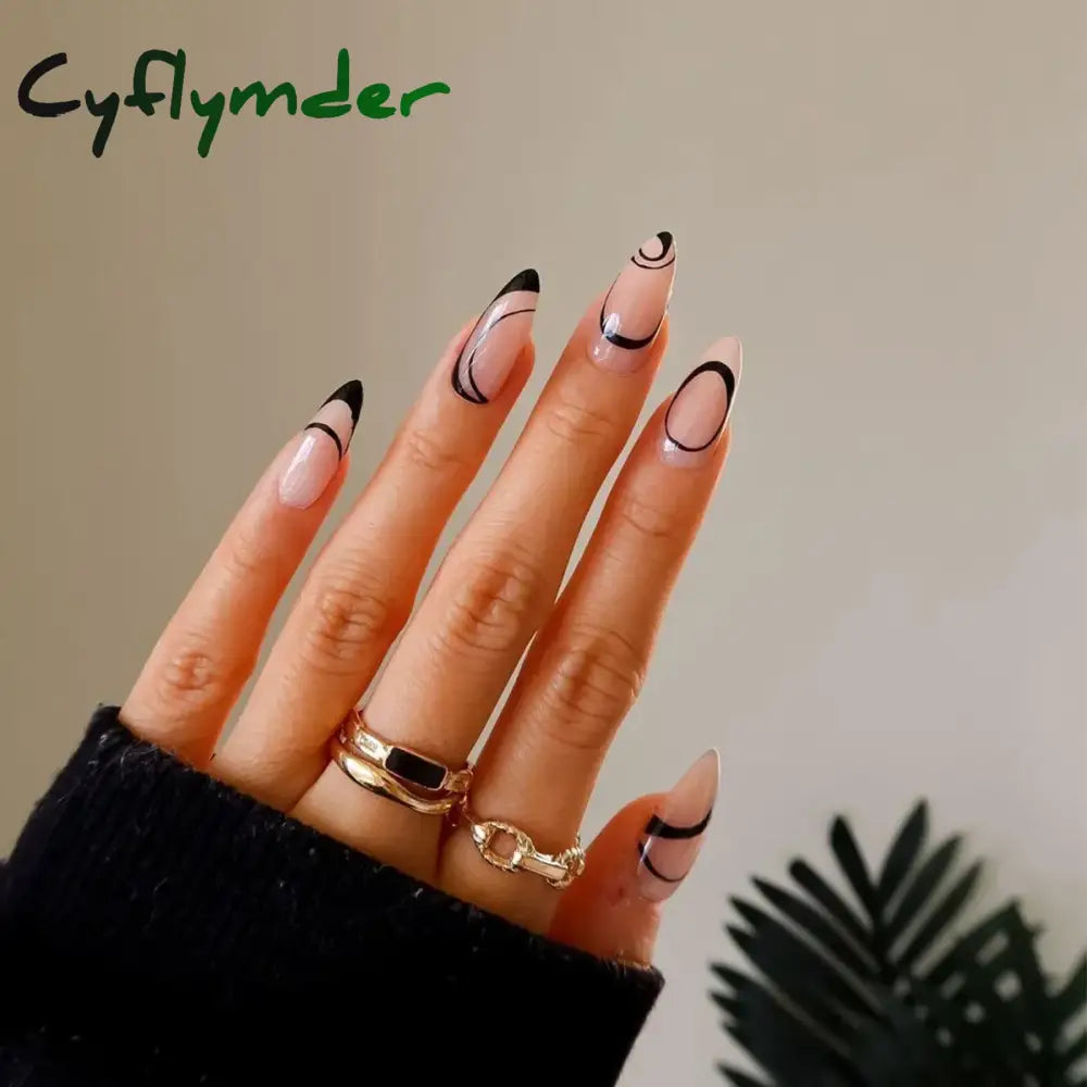Cyflymder 24Pcs/Set Almond Gradient Press On Nail Art Wearable Fake Nails Pointed Simple Ballet Coffin Reusable False Nails Tips Finished