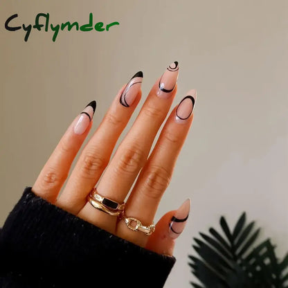 Cyflymder 24Pcs/Set Almond Gradient Press On Nail Art Wearable Fake Nails Pointed Simple Ballet Coffin Reusable False Nails Tips Finished