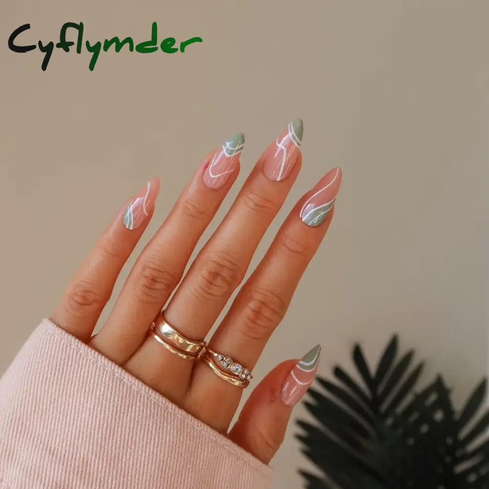 Cyflymder 24Pcs/Set Almond Gradient Press On Nail Art Wearable Fake Nails Pointed Simple Ballet Coffin Reusable False Nails Tips Finished