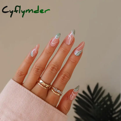 Cyflymder 24Pcs/Set Almond Gradient Press On Nail Art Wearable Fake Nails Pointed Simple Ballet Coffin Reusable False Nails Tips Finished