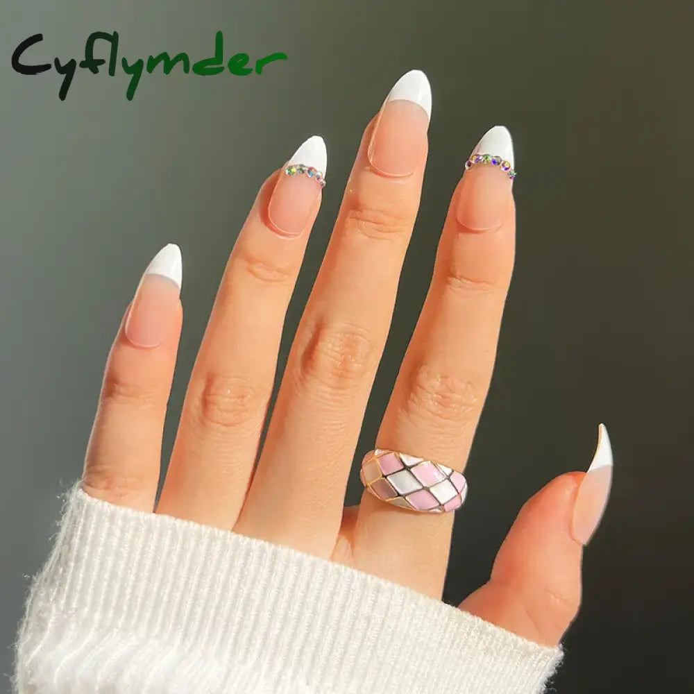 Cyflymder 24Pcs/Set Almond Gradient Press On Nail Art Wearable Fake Nails Pointed Simple Ballet Coffin Reusable False Nails Tips Finished