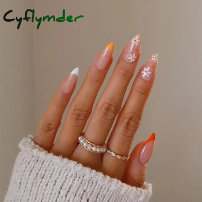 Cyflymder 24Pcs/Set Almond Gradient Press On Nail Art Wearable Fake Nails Pointed Simple Ballet Coffin Reusable False Nails Tips Finished