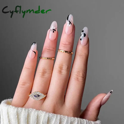 Cyflymder 24Pcs/Set Almond Gradient Press On Nail Art Wearable Fake Nails Pointed Simple Ballet Coffin Reusable False Nails Tips Finished