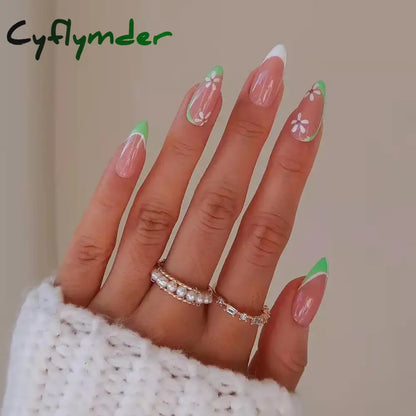 Cyflymder 24Pcs/Set Almond Gradient Press On Nail Art Wearable Fake Nails Pointed Simple Ballet Coffin Reusable False Nails Tips Finished