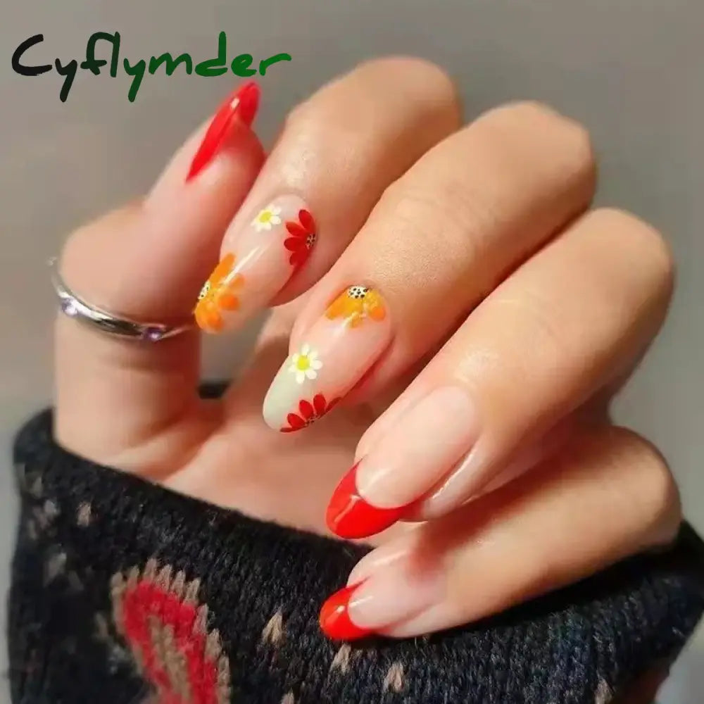 Cyflymder 24Pcs/Set Almond Gradient Press On Nail Art Wearable Fake Nails Pointed Simple Ballet Coffin Reusable False Nails Tips Finished