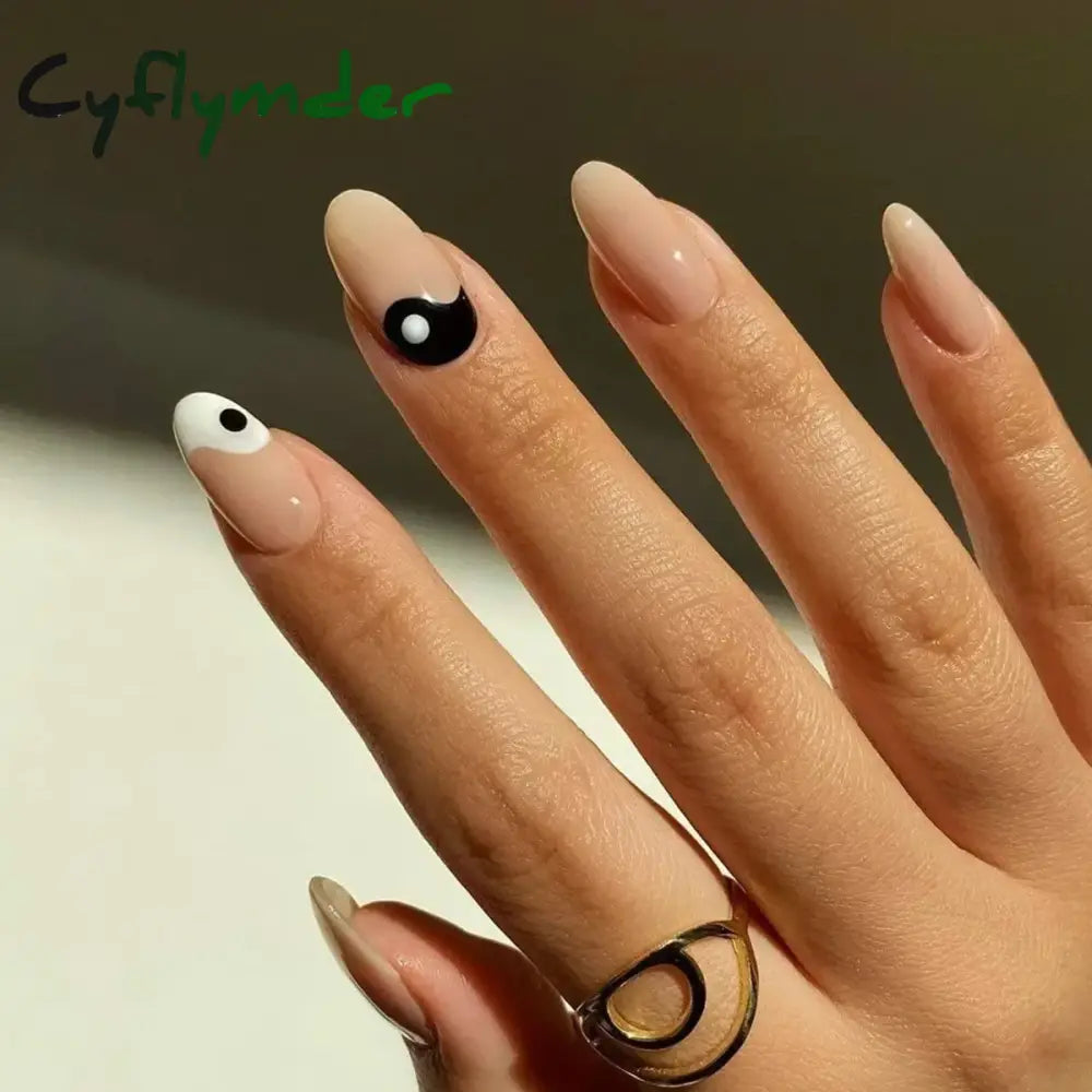 Cyflymder 24Pcs/Set Almond Gradient Press On Nail Art Wearable Fake Nails Pointed Simple Ballet Coffin Reusable False Nails Tips Finished