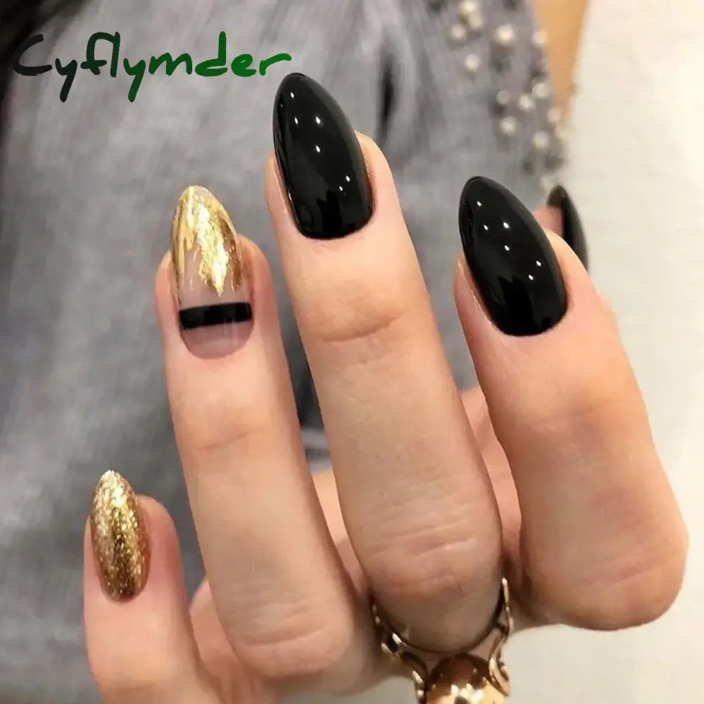 Cyflymder 24Pcs/Set Almond Gradient Press On Nail Art Wearable Fake Nails Pointed Simple Ballet Coffin Reusable False Nails Tips Finished