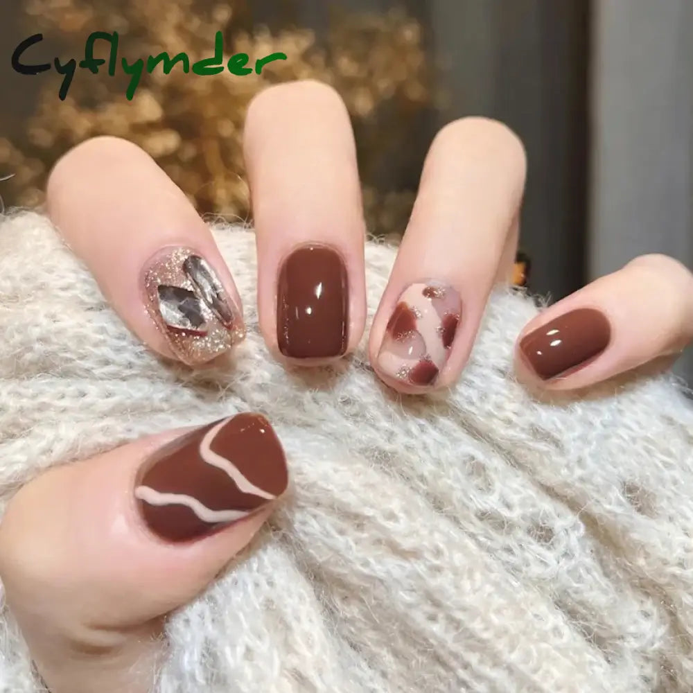 Cyflymder 24Pcs/Set Almond Gradient Press On Nail Art Wearable Fake Nails Pointed Simple Ballet Coffin Reusable False Nails Tips Finished