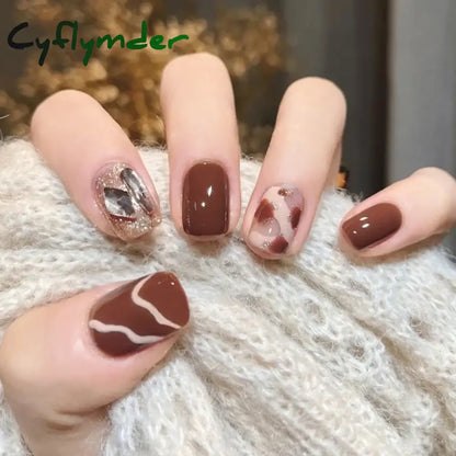 Cyflymder 24Pcs/Set Almond Gradient Press On Nail Art Wearable Fake Nails Pointed Simple Ballet Coffin Reusable False Nails Tips Finished