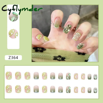 Cyflymder 24Pcs/Set Almond Gradient Press On Nail Art Wearable Fake Nails Pointed Simple Ballet Coffin Reusable False Nails Tips Finished