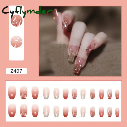 Cyflymder 24Pcs/Set Almond Gradient Press On Nail Art Wearable Fake Nails Pointed Simple Ballet Coffin Reusable False Nails Tips Finished