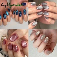 Cyflymder 24pcs/set Cat Eyes Fake Nails for Women Girls Red Brown Green Blue Grey Sparkling Short Tips Faux Ongles Press on False Nail