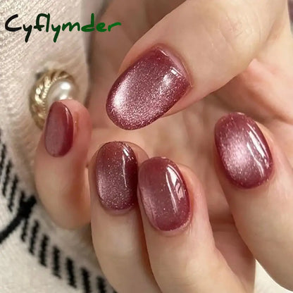 Cyflymder 24pcs/set Cat Eyes Fake Nails for Women Girls Red Brown Green Blue Grey Sparkling Short Tips Faux Ongles Press on False Nail