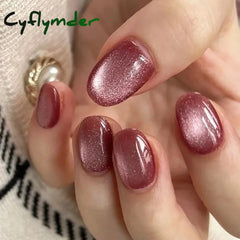 Cyflymder 24pcs/set Cat Eyes Fake Nails for Women Girls Red Brown Green Blue Grey Sparkling Short Tips Faux Ongles Press on False Nail