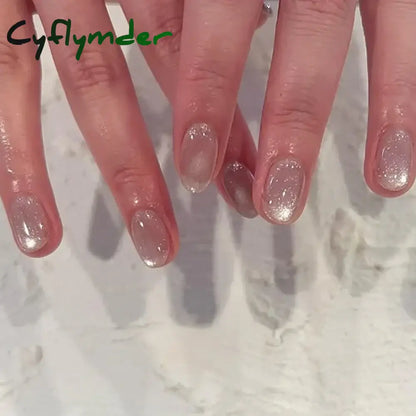 Cyflymder 24pcs/set Cat Eyes Fake Nails for Women Girls Red Brown Green Blue Grey Sparkling Short Tips Faux Ongles Press on False Nail