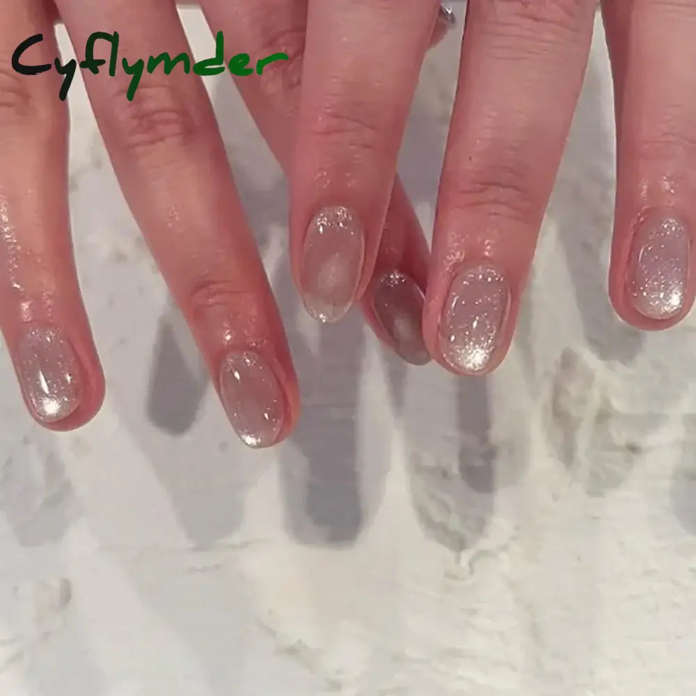 Cyflymder 24pcs/set Cat Eyes Fake Nails for Women Girls Red Brown Green Blue Grey Sparkling Short Tips Faux Ongles Press on False Nail