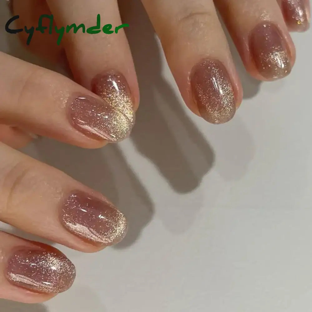 Cyflymder 24pcs/set Cat Eyes Fake Nails for Women Girls Red Brown Green Blue Grey Sparkling Short Tips Faux Ongles Press on False Nail