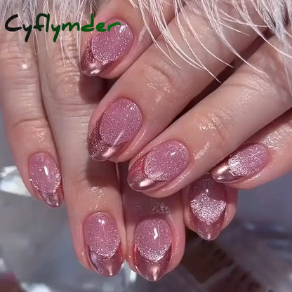 Cyflymder 24pcs/set Cat Eyes Fake Nails for Women Girls Red Brown Green Blue Grey Sparkling Short Tips Faux Ongles Press on False Nail