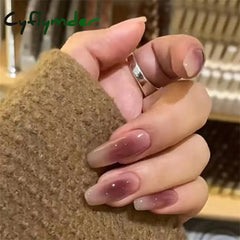 Cyflymder 24Pcs/Set Dry Rose Blush Artificial Wearing False Nails Removable French Press on Nails Full Coverage Handmade Fake Nail Art
