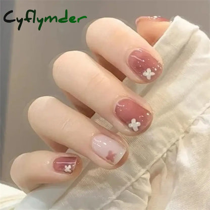 Cyflymder 24Pcs/Set Dry Rose Blush Artificial Wearing False Nails Removable French Press on Nails Full Coverage Handmade Fake Nail Art