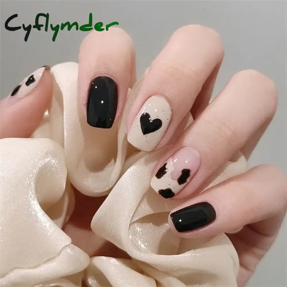 Cyflymder 24Pcs/Set Dry Rose Blush Artificial Wearing False Nails Removable French Press on Nails Full Coverage Handmade Fake Nail Art