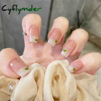Cyflymder 24Pcs/Set Dry Rose Blush Artificial Wearing False Nails Removable French Press on Nails Full Coverage Handmade Fake Nail Art