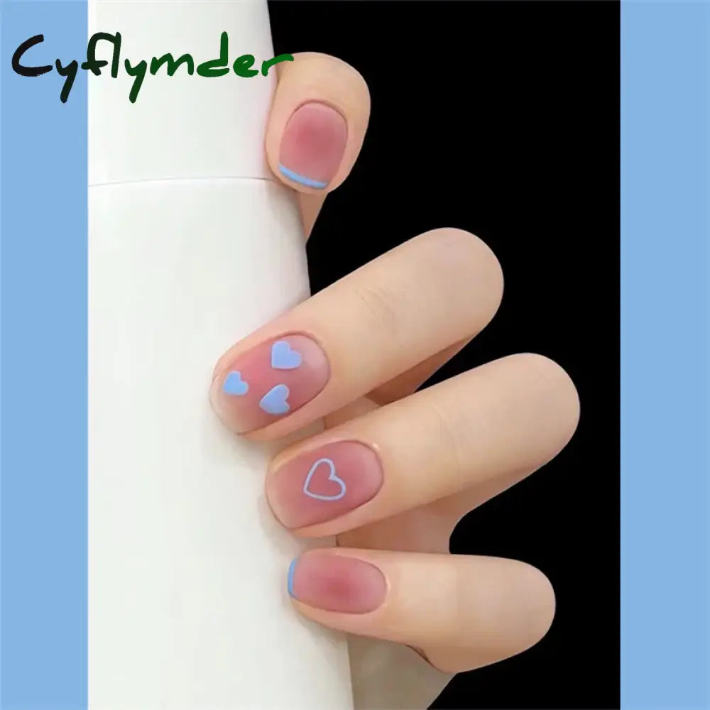 Cyflymder 24Pcs/Set Dry Rose Blush Artificial Wearing False Nails Removable French Press on Nails Full Coverage Handmade Fake Nail Art