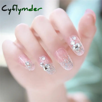 Cyflymder 24Pcs/Set Dry Rose Blush Artificial Wearing False Nails Removable French Press on Nails Full Coverage Handmade Fake Nail Art