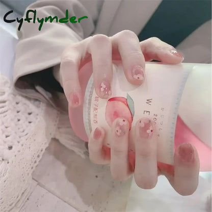 Cyflymder 24Pcs/Set Dry Rose Blush Artificial Wearing False Nails Removable French Press on Nails Full Coverage Handmade Fake Nail Art