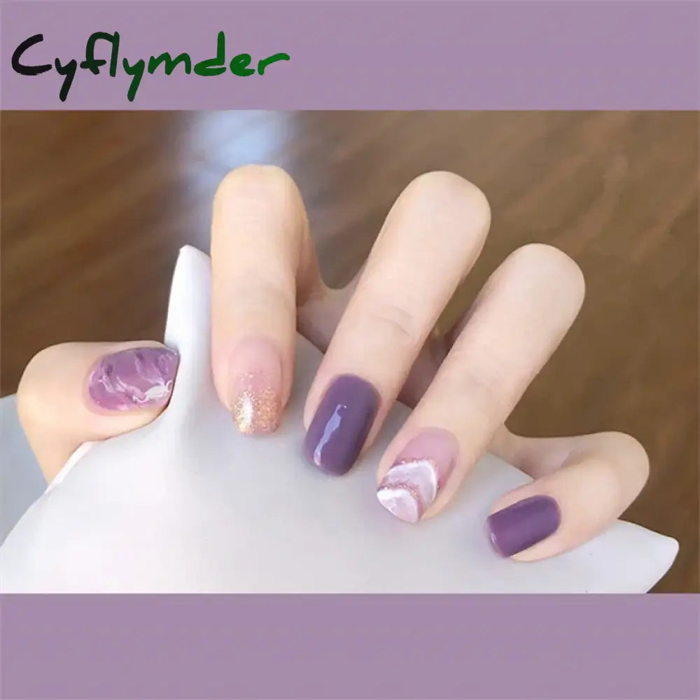 Cyflymder 24Pcs/Set Dry Rose Blush Artificial Wearing False Nails Removable French Press on Nails Full Coverage Handmade Fake Nail Art