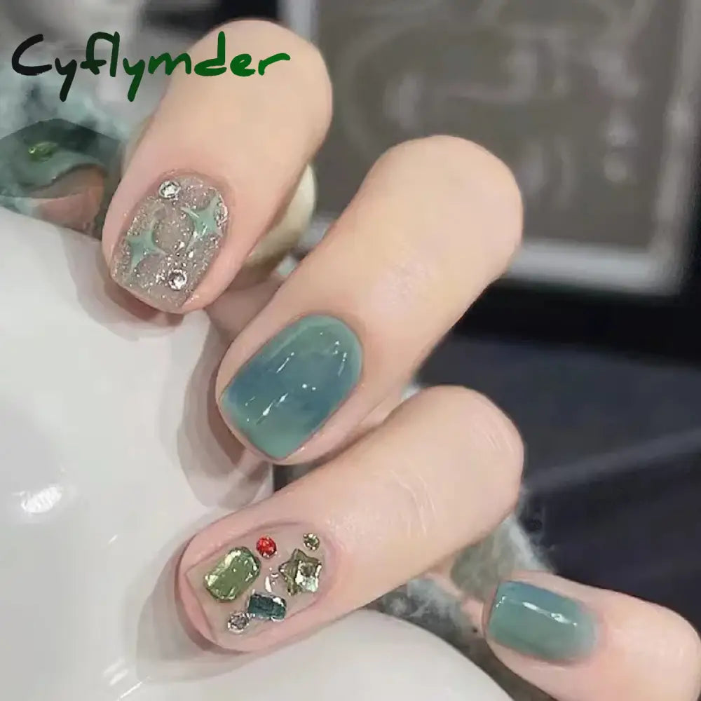 Cyflymder 24Pcs/Set Dry Rose Blush Artificial Wearing False Nails Removable French Press on Nails Full Coverage Handmade Fake Nail Art