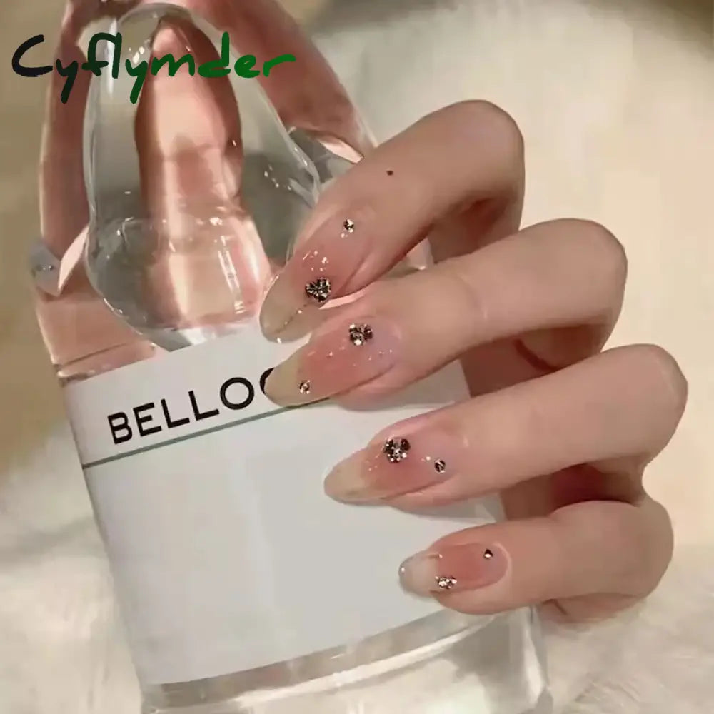 Cyflymder 24Pcs/Set Dry Rose Blush Artificial Wearing False Nails Removable French Press on Nails Full Coverage Handmade Fake Nail Art