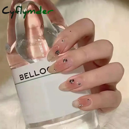 Cyflymder 24Pcs/Set Dry Rose Blush Artificial Wearing False Nails Removable French Press on Nails Full Coverage Handmade Fake Nail Art