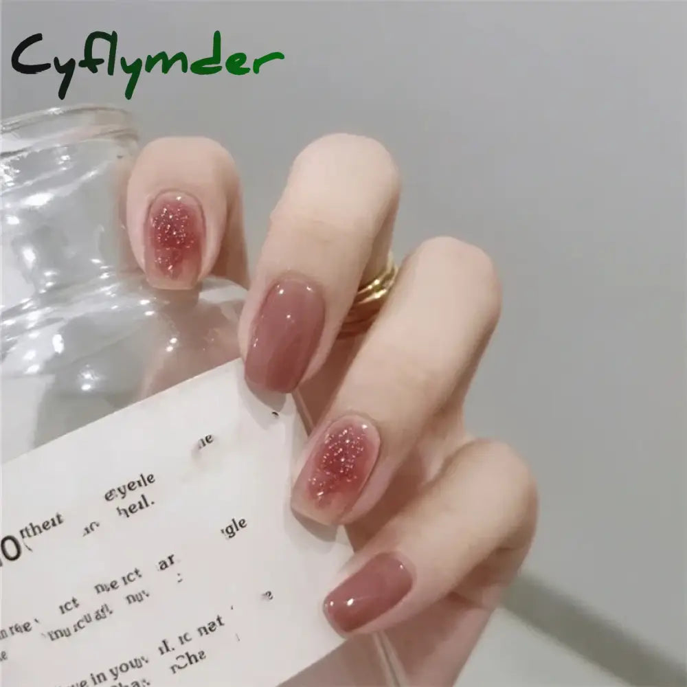Cyflymder 24Pcs/Set Dry Rose Blush Artificial Wearing False Nails Removable French Press on Nails Full Coverage Handmade Fake Nail Art