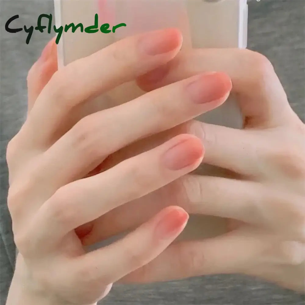 Cyflymder 24Pcs/Set Dry Rose Blush Artificial Wearing False Nails Removable French Press on Nails Full Coverage Handmade Fake Nail Art