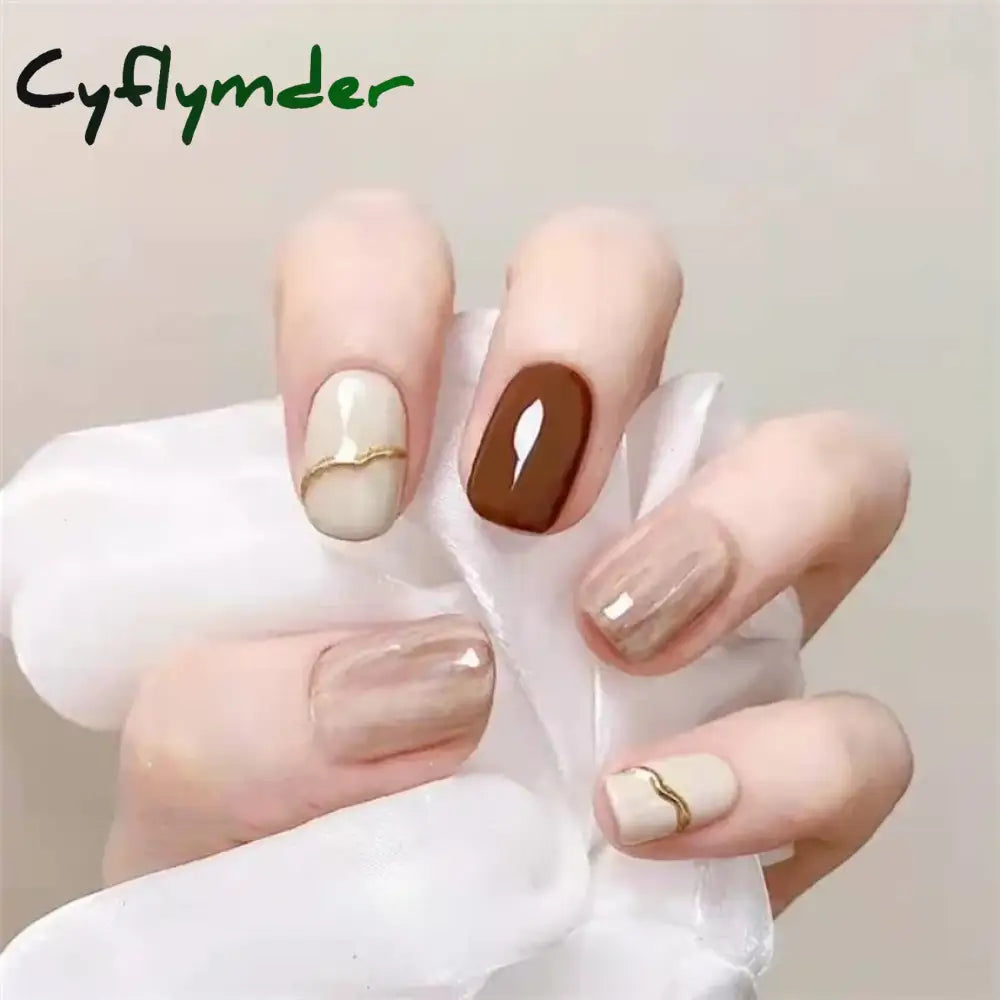 Cyflymder 24Pcs/Set Dry Rose Blush Artificial Wearing False Nails Removable French Press on Nails Full Coverage Handmade Fake Nail Art
