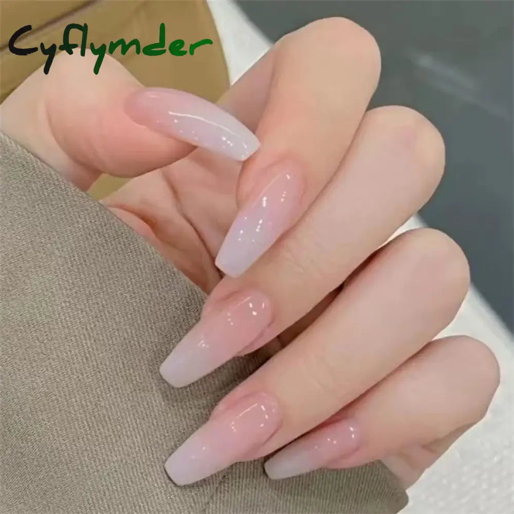 Cyflymder 24Pcs/Set Dry Rose Blush Artificial Wearing False Nails Removable French Press on Nails Full Coverage Handmade Fake Nail Art