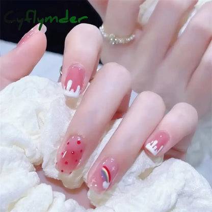Cyflymder 24Pcs/Set Dry Rose Blush Artificial Wearing False Nails Removable French Press on Nails Full Coverage Handmade Fake Nail Art