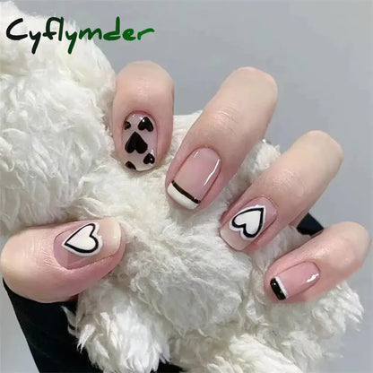 Cyflymder 24Pcs/Set Dry Rose Blush Artificial Wearing False Nails Removable French Press on Nails Full Coverage Handmade Fake Nail Art
