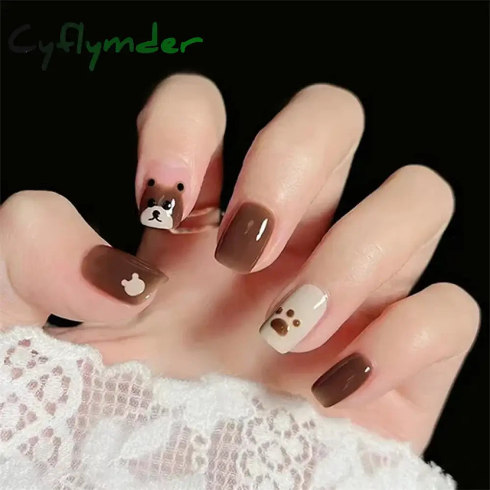 Cyflymder 24Pcs/Set Dry Rose Blush Artificial Wearing False Nails Removable French Press on Nails Full Coverage Handmade Fake Nail Art